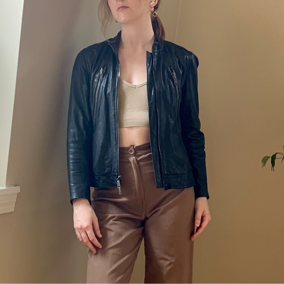 Vince Cropped Leather Biker Jacket - Picture 2 of 8